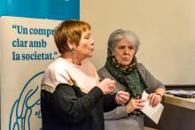 Maria Mercè Roca, Presidenta de Girona Voluntària; M. Rosa Terradellas, directora de la Càtedra de Responsabilitat Social i Sostenibilitat de la UdG